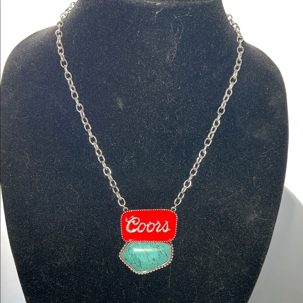 Coors Silver and Red Pendant Necklace 19 inches